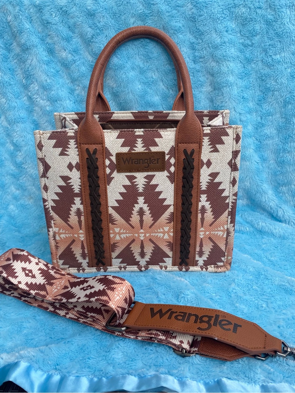 Wrangler Brown and Cream Aztec Canvas Tote with Removable Strap